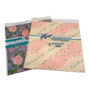 Cleo Gift Wrap Wrapping Paper SHEETS VTG Floral Rose Lot of 2 Cottage Retro